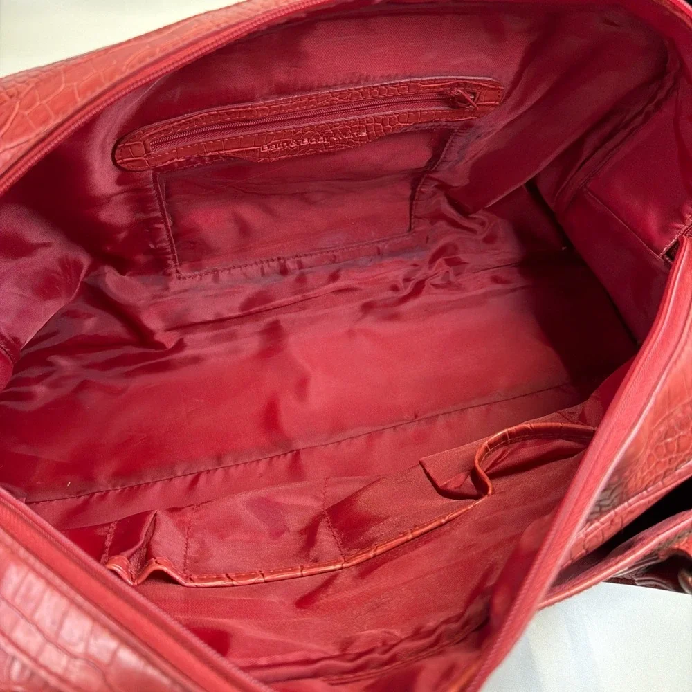 Vintage 90s Bath & Body Works Red Faux Alligator Leather Tote Travel Bag Y2K